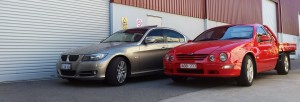 Many different types of vehicles are stored at AGB , such as these fine examples of a BMW 3201, and Ford Falcon XR8 AU11 Ute